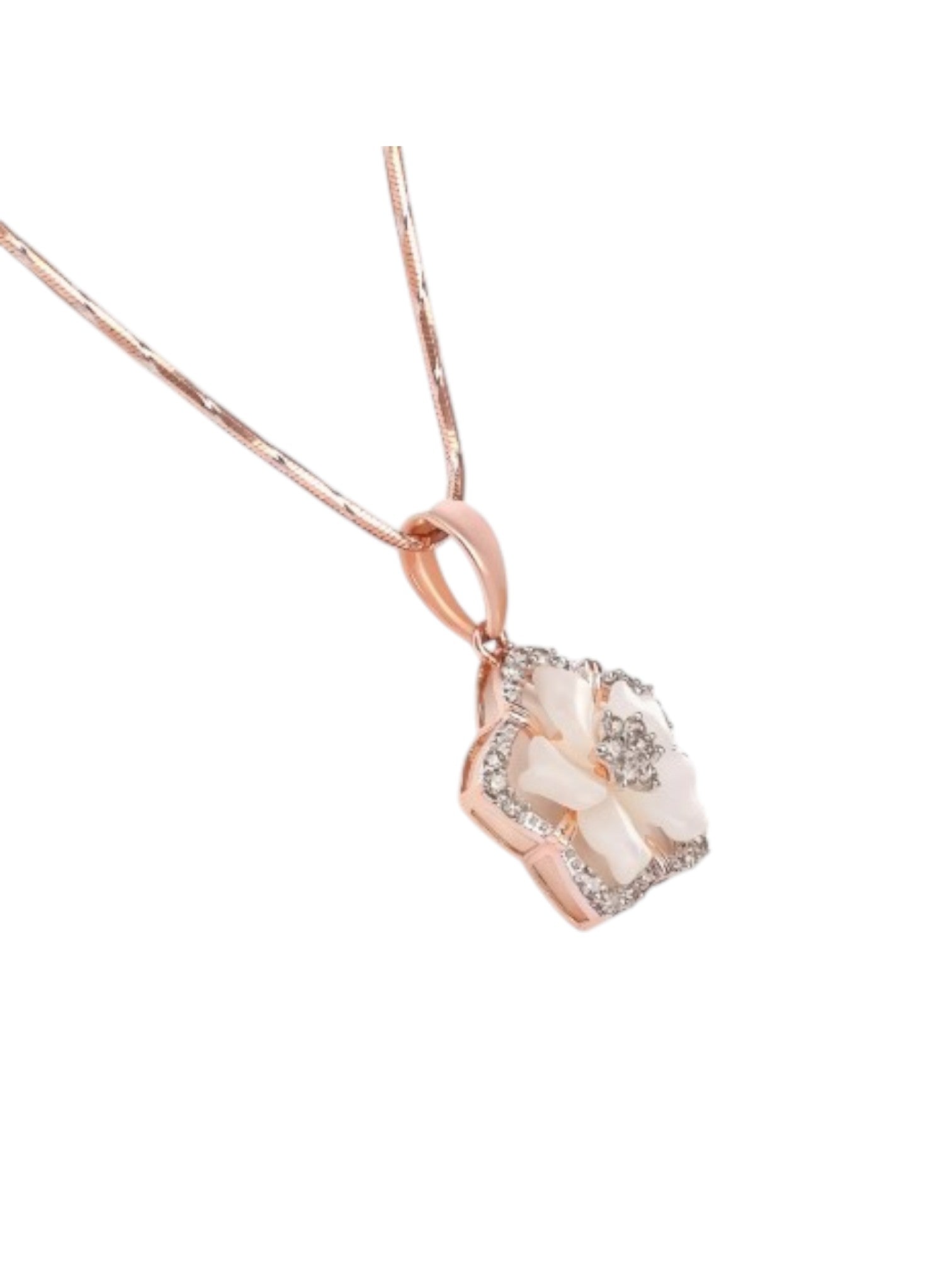 Trendy Flower Design 925 Sterling Silver CZ Stone Rose Gold Plated Pendant With Chain For Women By Kesardeep